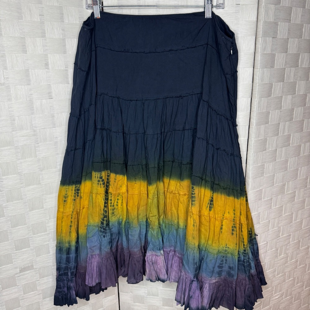 Y2K Women Plus 18W Tie Dye Tiered Maxi Skirt Cotton FairyCore Whimsy Boho